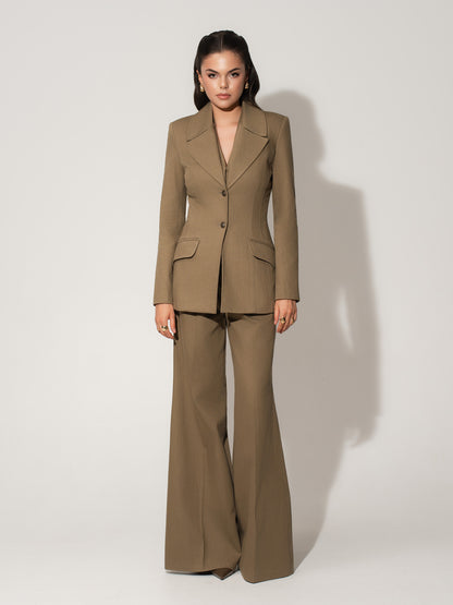 Single-Breasted Blazer in Linen - Green