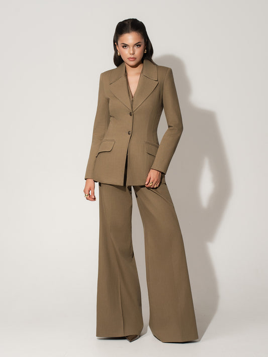 Single-Breasted Blazer in Linen - Green