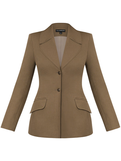 Single-Breasted Blazer in Linen - Green