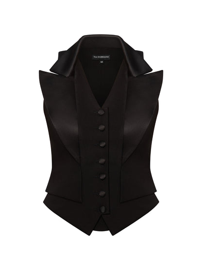 Single-Breasted Sleeveless Waistcoat - Black