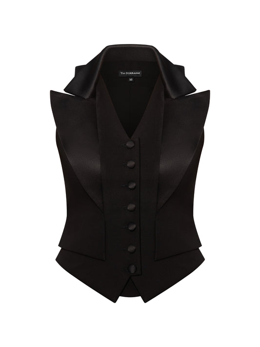 Single-Breasted Sleeveless Waistcoat - Black