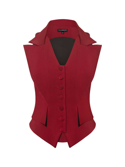 Single-Breasted Sleeveless Waistcoat - Burgundy
