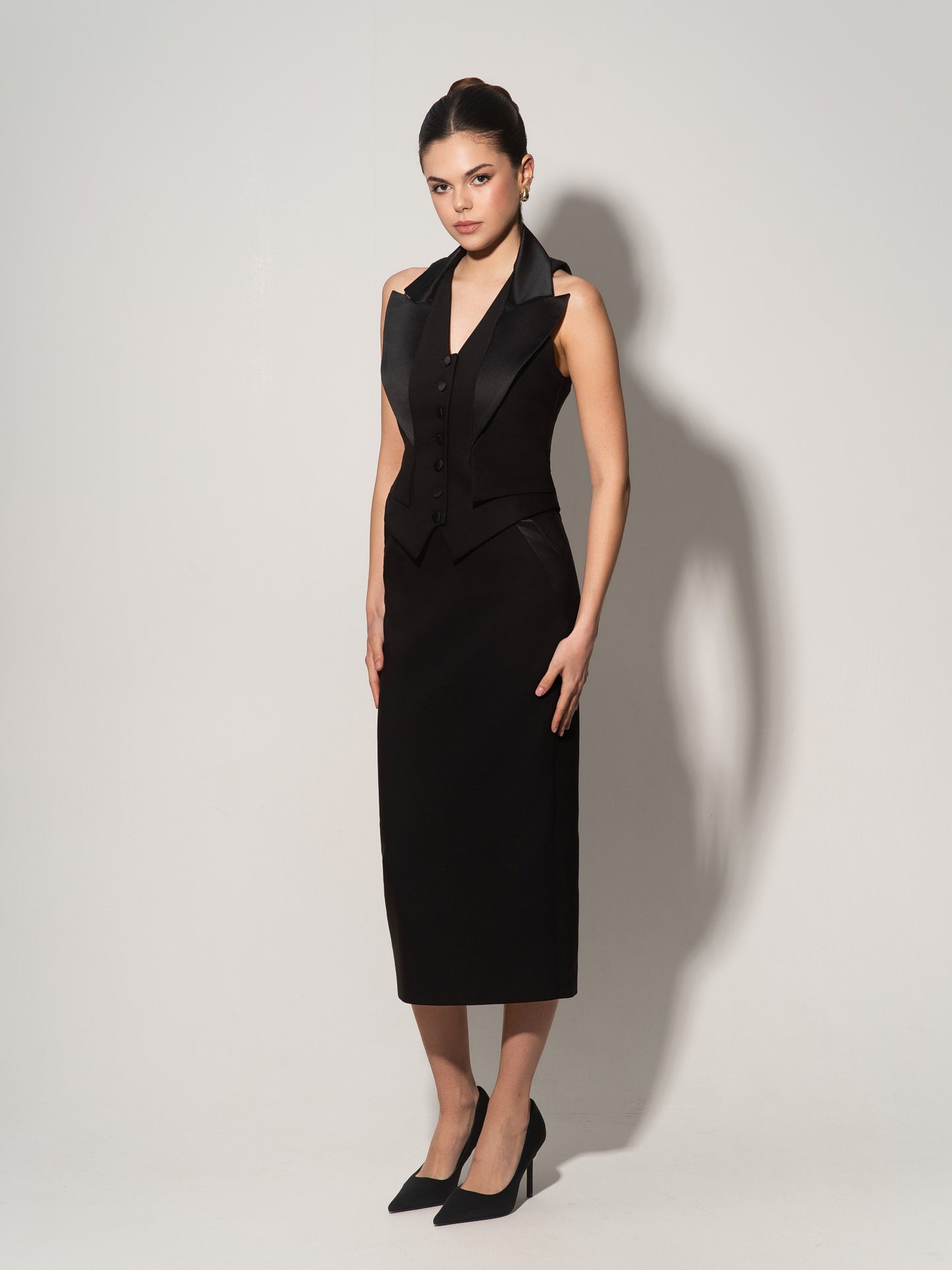 Single-Breasted Waistcoat & Skirt Set - Black