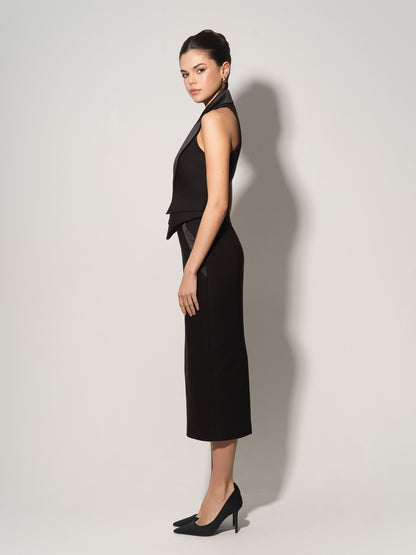 Single-Breasted Waistcoat & Skirt Set - Black