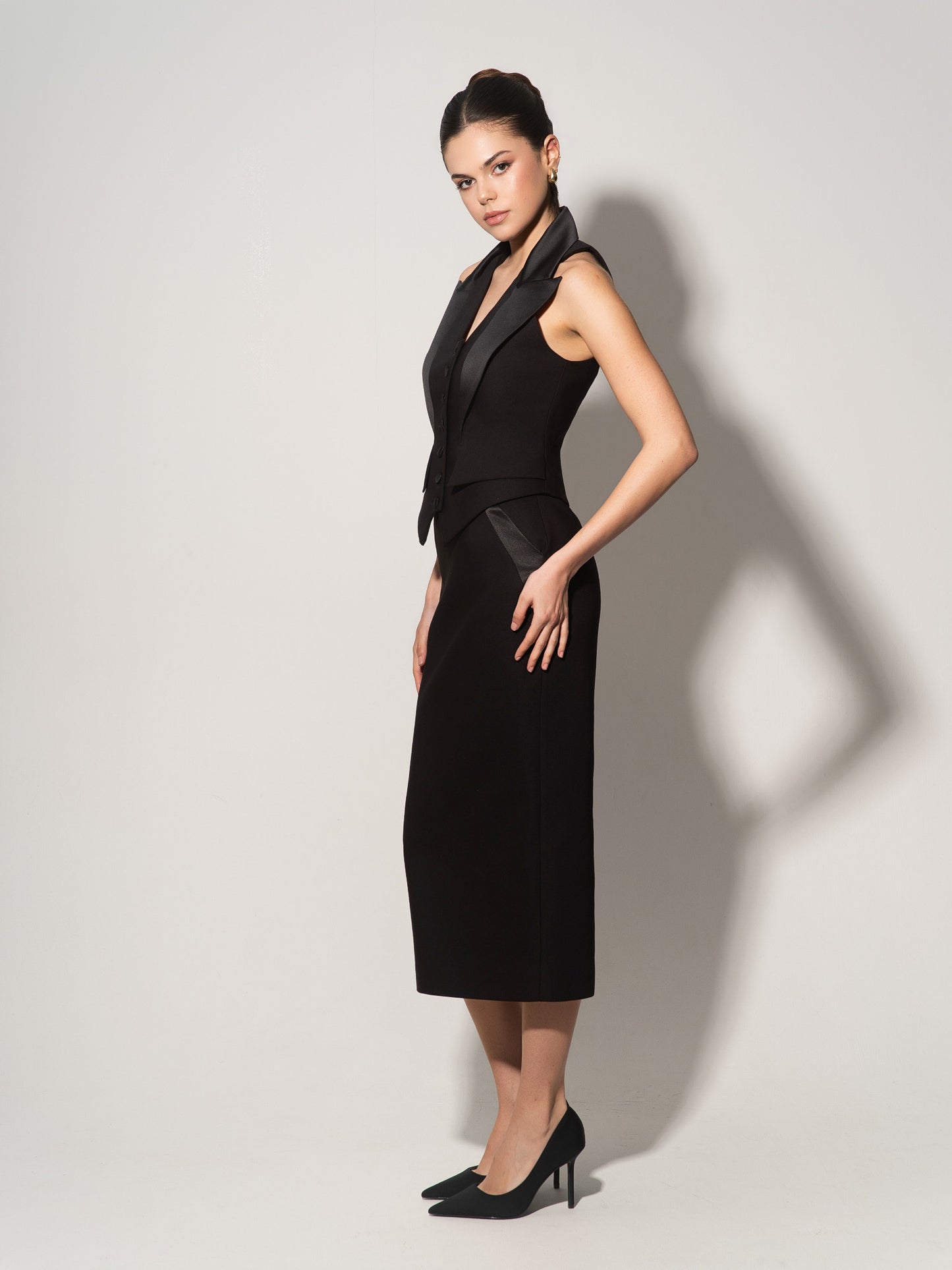 Single-Breasted Waistcoat & Skirt Set - Black