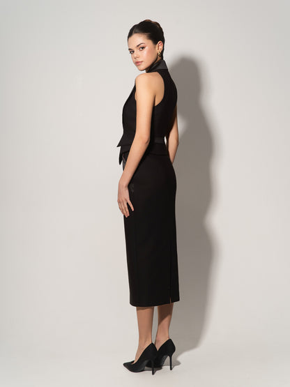 Single-Breasted Waistcoat & Skirt Set - Black
