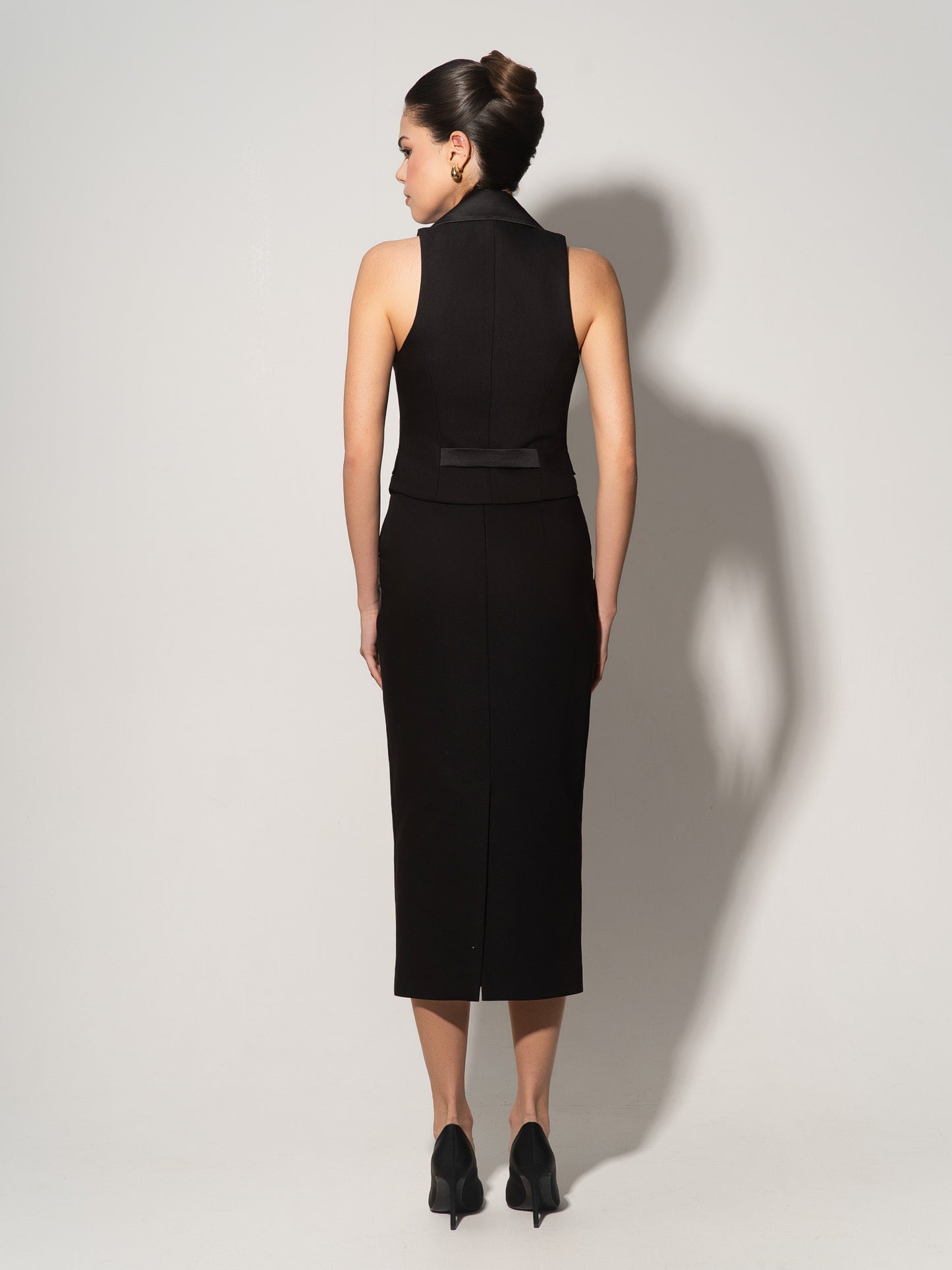 Single-Breasted Waistcoat & Skirt Set - Black