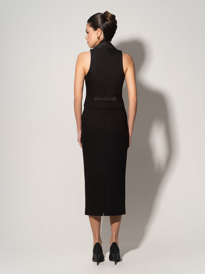 Single-Breasted Waistcoat & Skirt Set - Black
