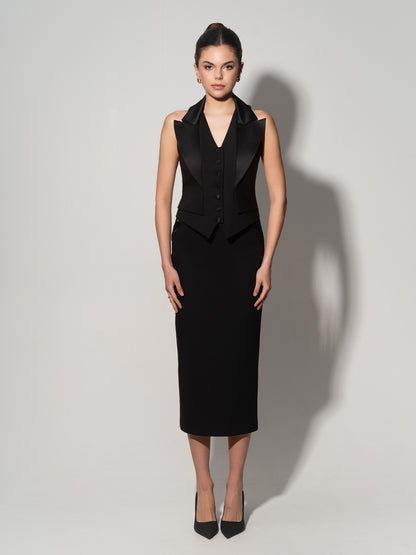 Single-Breasted Waistcoat & Skirt Set - Black