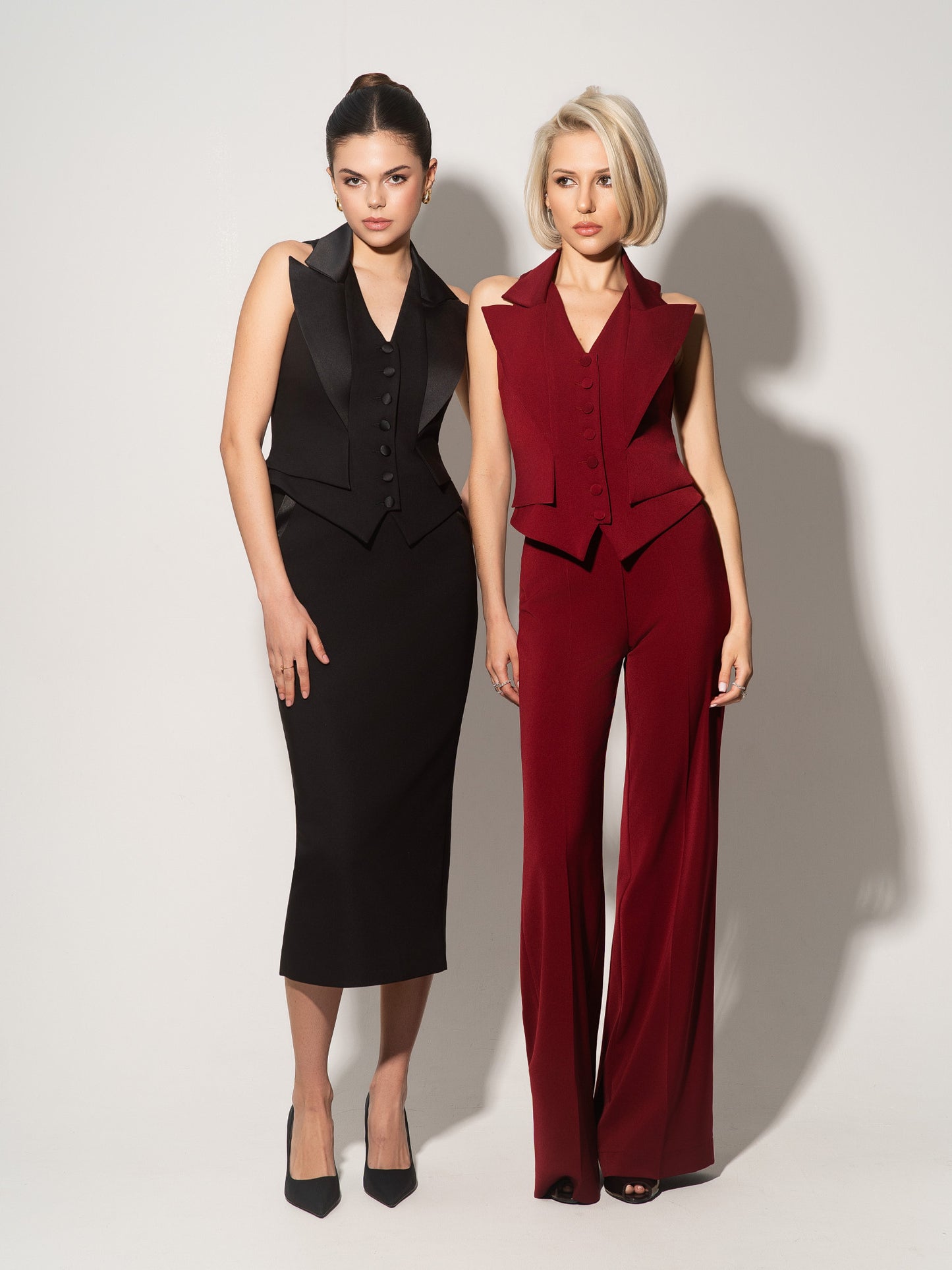 Single-Breasted Waistcoat & Skirt Set - Black
