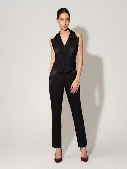 Single-Breasted Waistcoat & Tailored Trousers Set - Black
