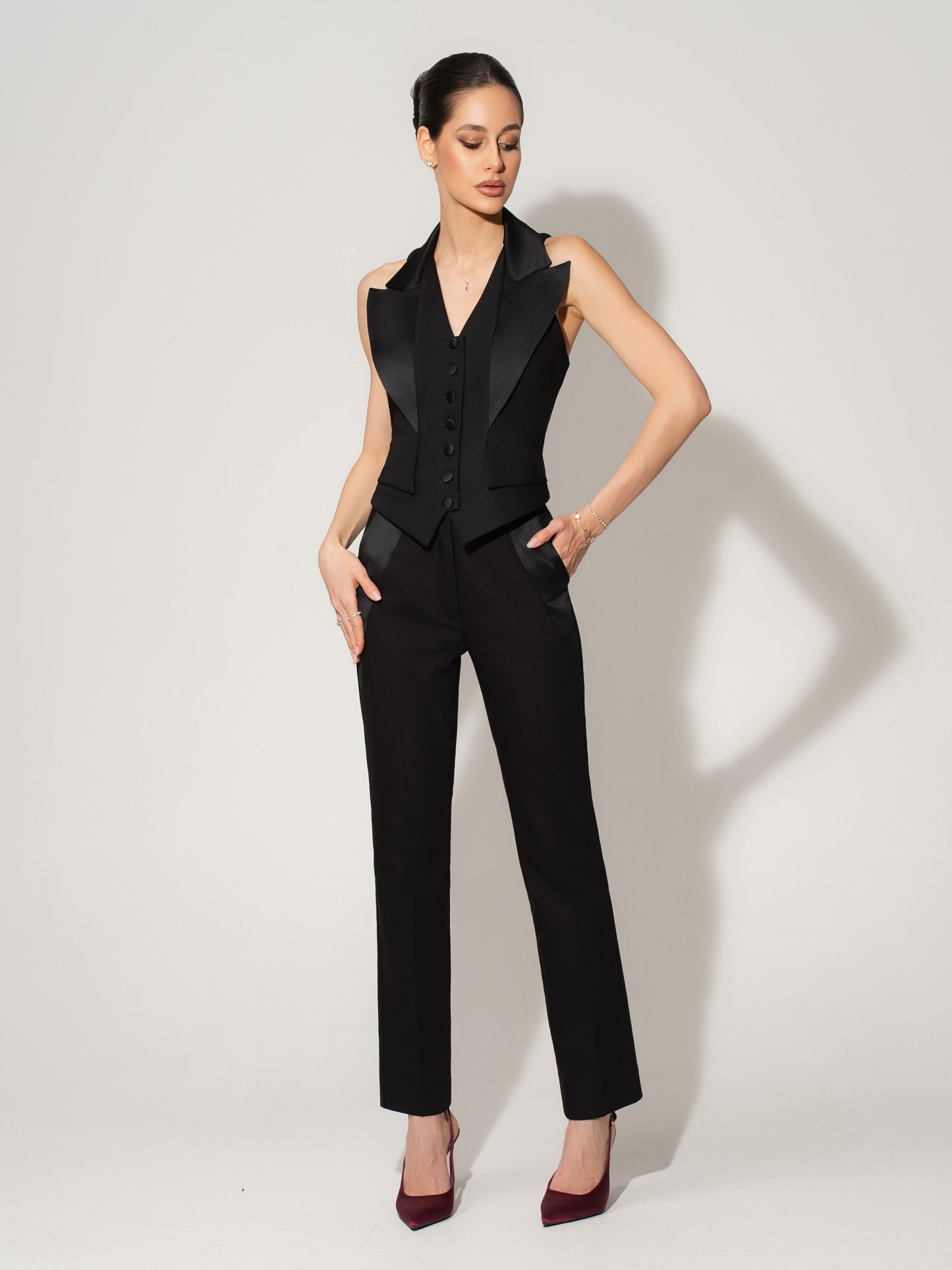 Single-Breasted Waistcoat & Tailored Trousers Set - Black