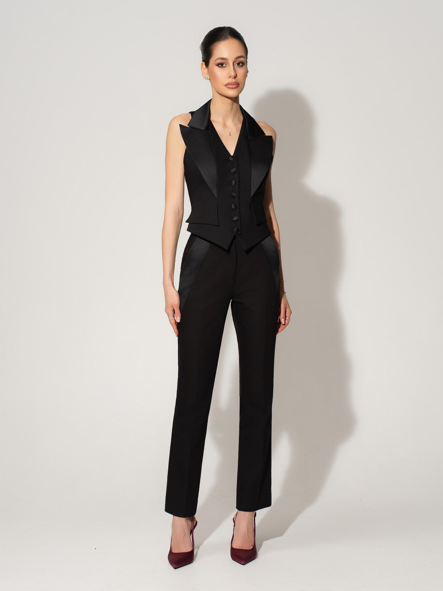 Single-Breasted Waistcoat & Tailored Trousers Set - Black