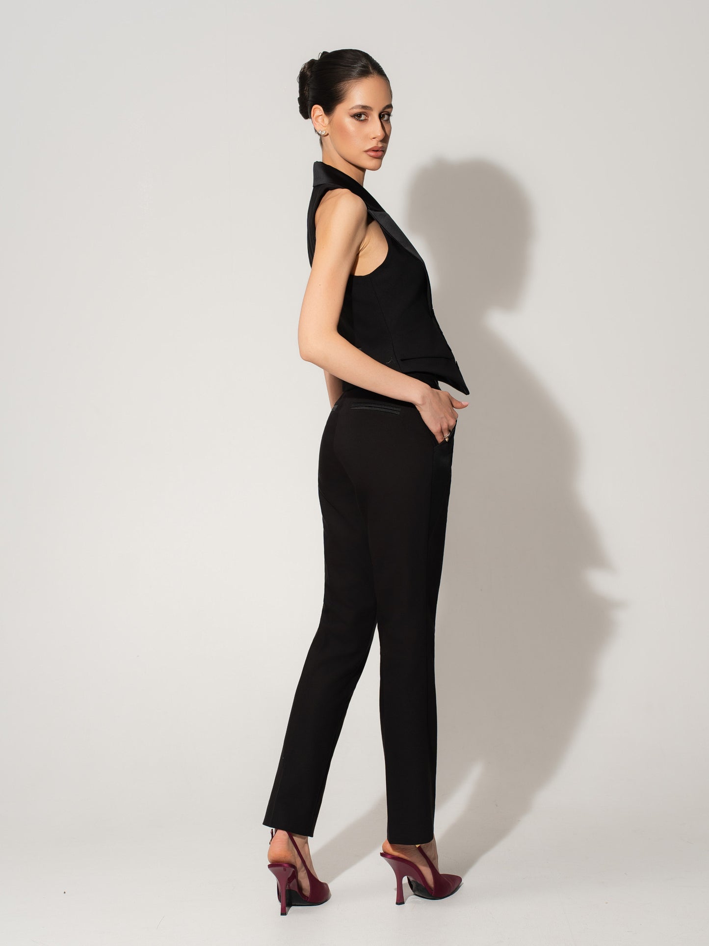 Single-Breasted Waistcoat & Tailored Trousers Set - Black