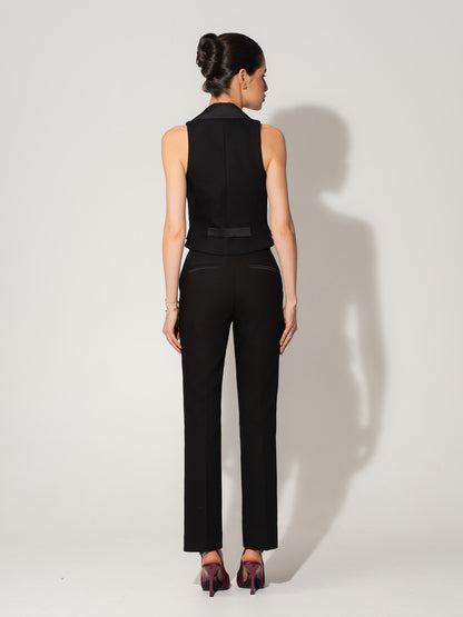 Single-Breasted Waistcoat & Tailored Trousers Set - Black