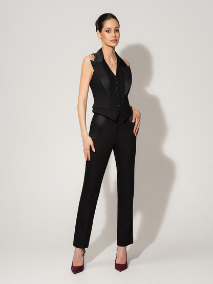Single-Breasted Waistcoat & Tailored Trousers Set - Black