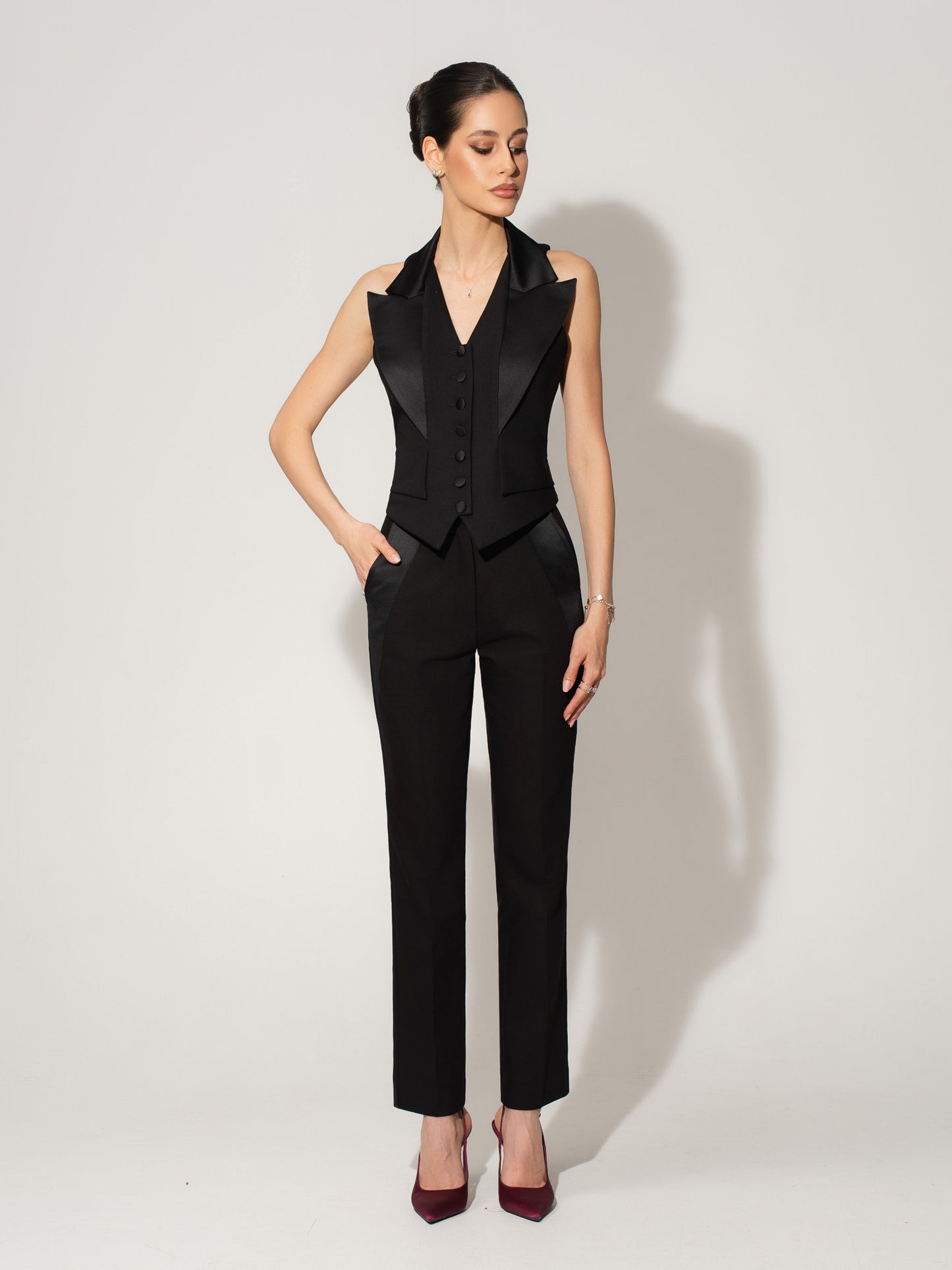 Single-Breasted Waistcoat & Tailored Trousers Set - Black