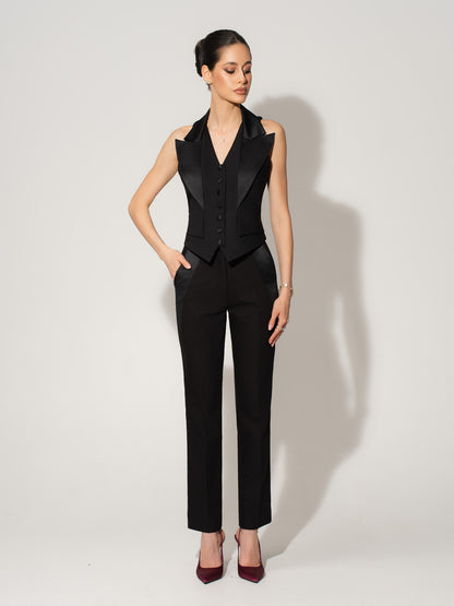 Single-Breasted Waistcoat & Tailored Trousers Set - Black