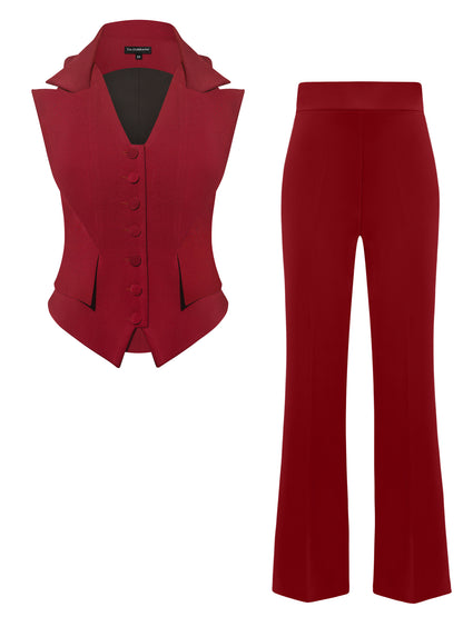 Single-Breasted Waistcoat & Trousers Set - Burgundy