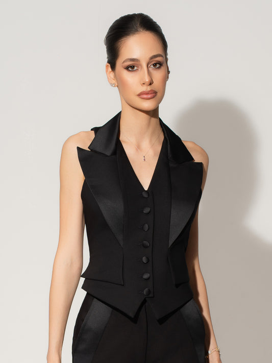 Single-Breasted Sleeveless Waistcoat - Black