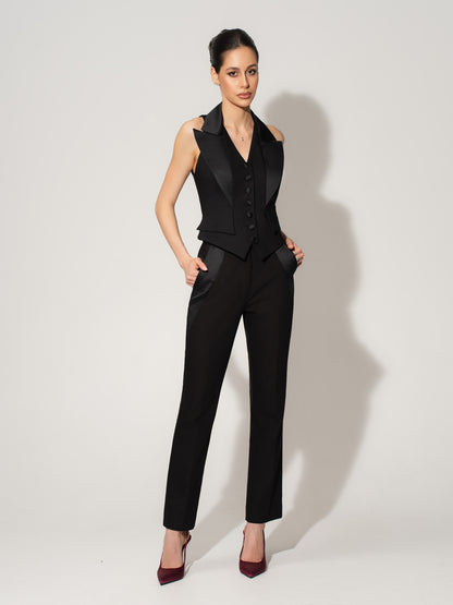 Single-Breasted Sleeveless Waistcoat - Black