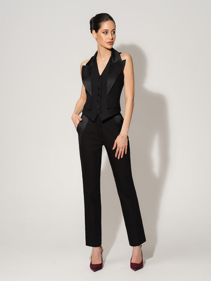 Single-Breasted Sleeveless Waistcoat - Black