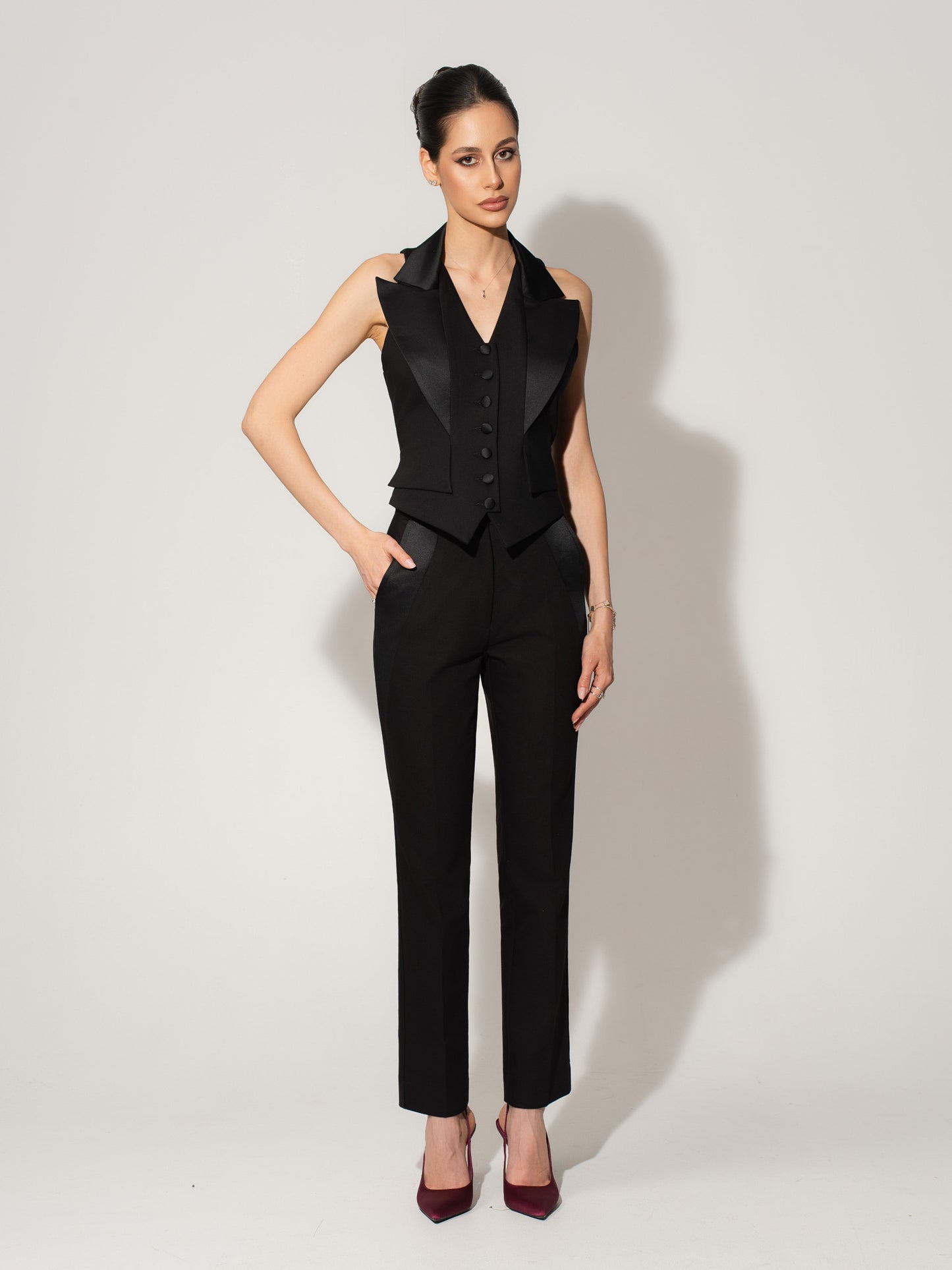 Single-Breasted Sleeveless Waistcoat - Black