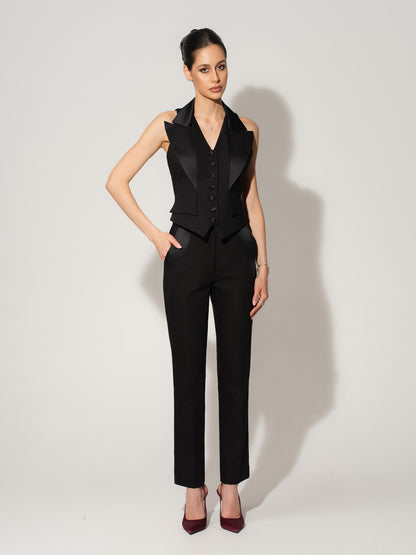 Single-Breasted Sleeveless Waistcoat - Black