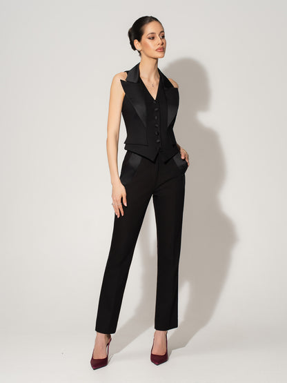 Single-Breasted Sleeveless Waistcoat - Black