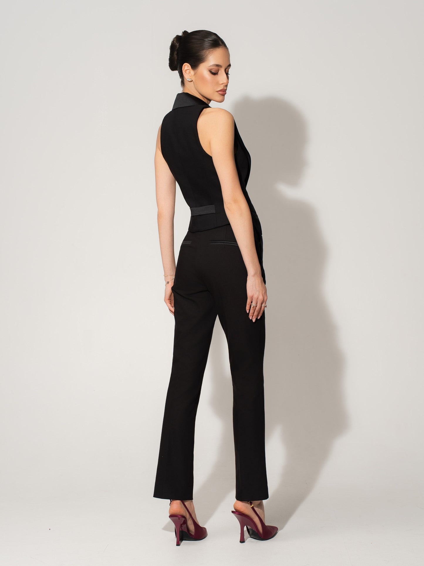 Single-Breasted Sleeveless Waistcoat - Black