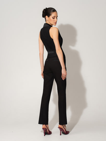 Single-Breasted Sleeveless Waistcoat - Black