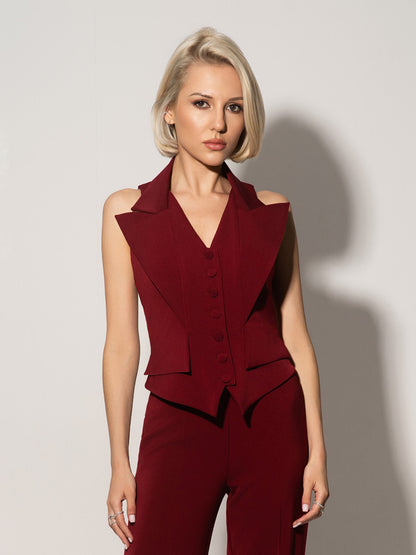 Single-Breasted Sleeveless Waistcoat - Burgundy