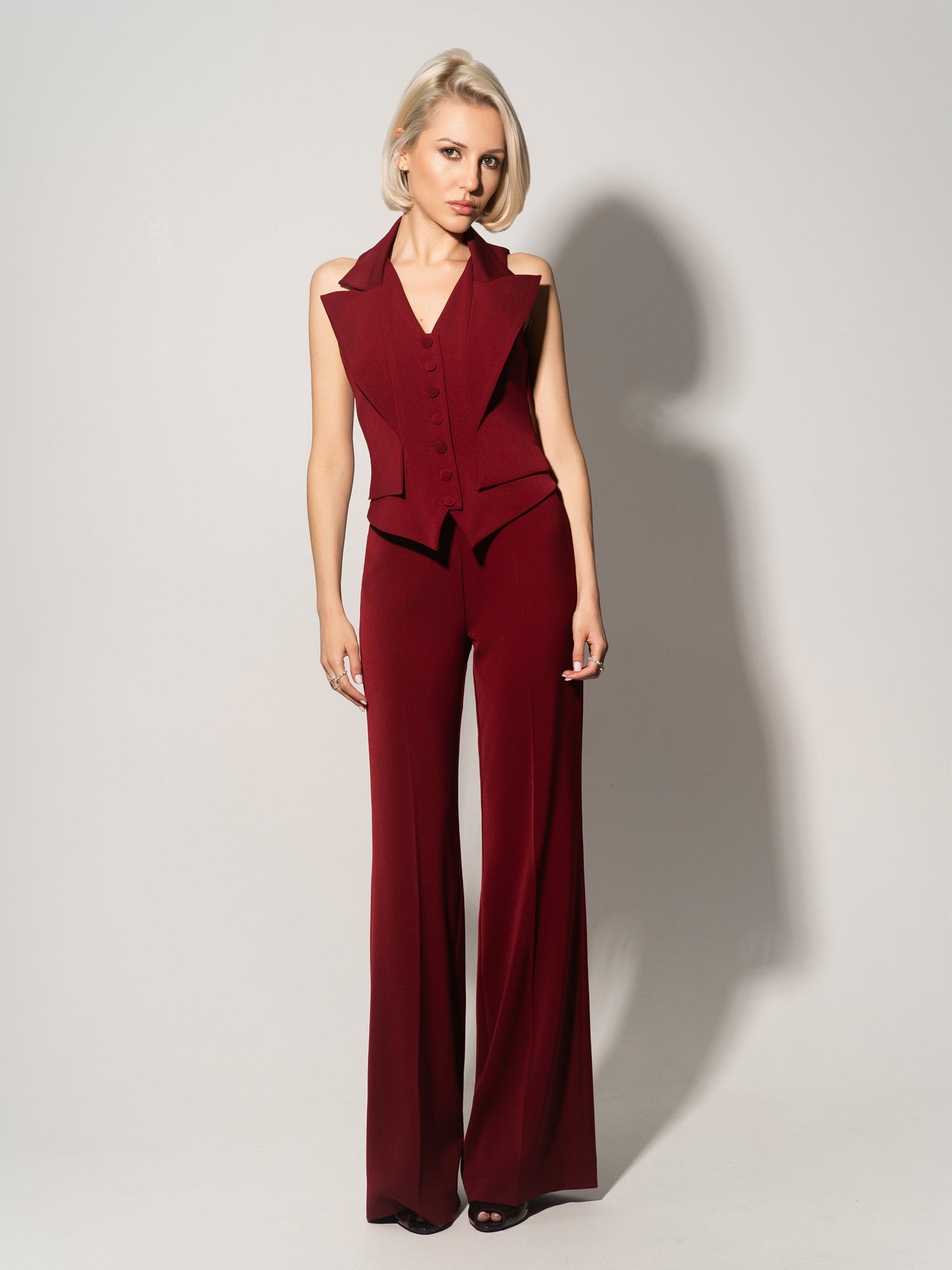 Single-Breasted Sleeveless Waistcoat - Burgundy