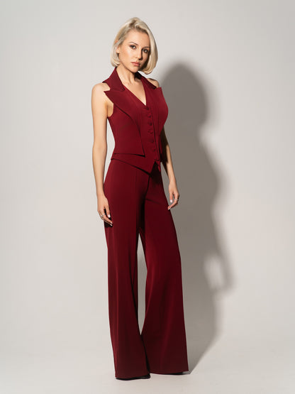 Single-Breasted Sleeveless Waistcoat - Burgundy