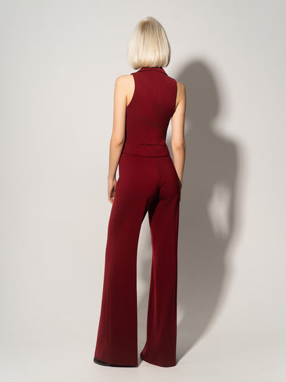 Single-Breasted Sleeveless Waistcoat - Burgundy