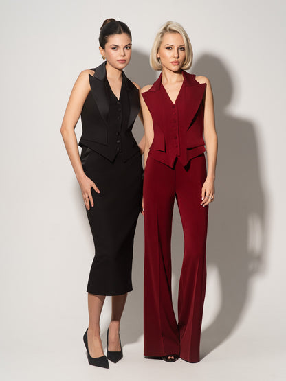 Single-Breasted Sleeveless Waistcoat - Burgundy