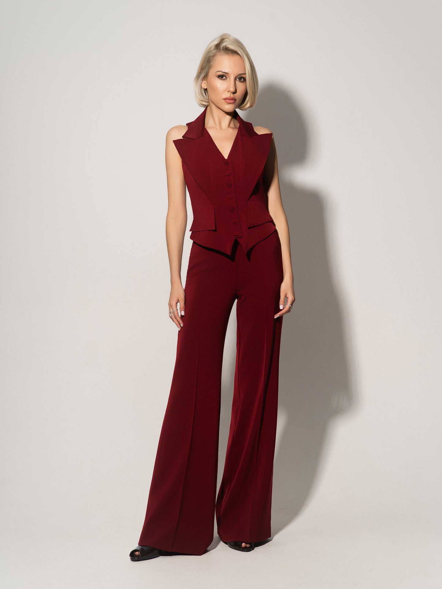 Single-Breasted Waistcoat & Trousers Set - Burgundy