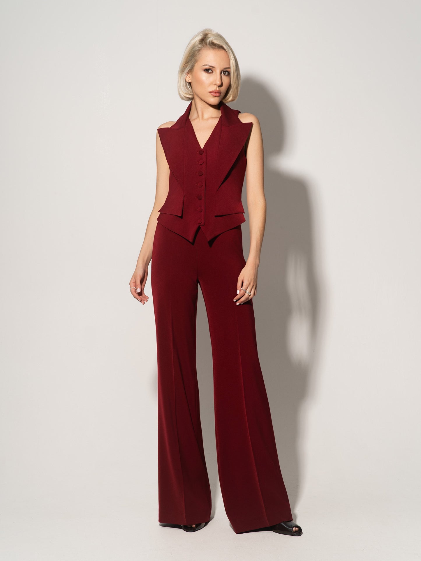 Single-Breasted Waistcoat & Trousers Set - Burgundy