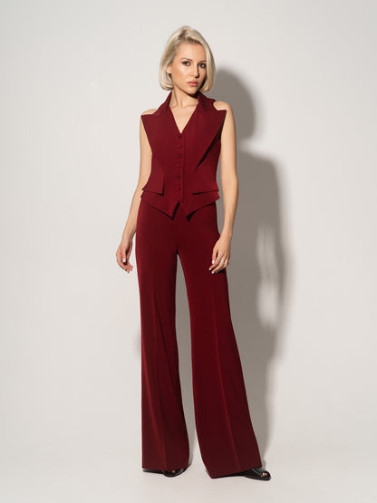 Single-Breasted Waistcoat & Trousers Set - Burgundy