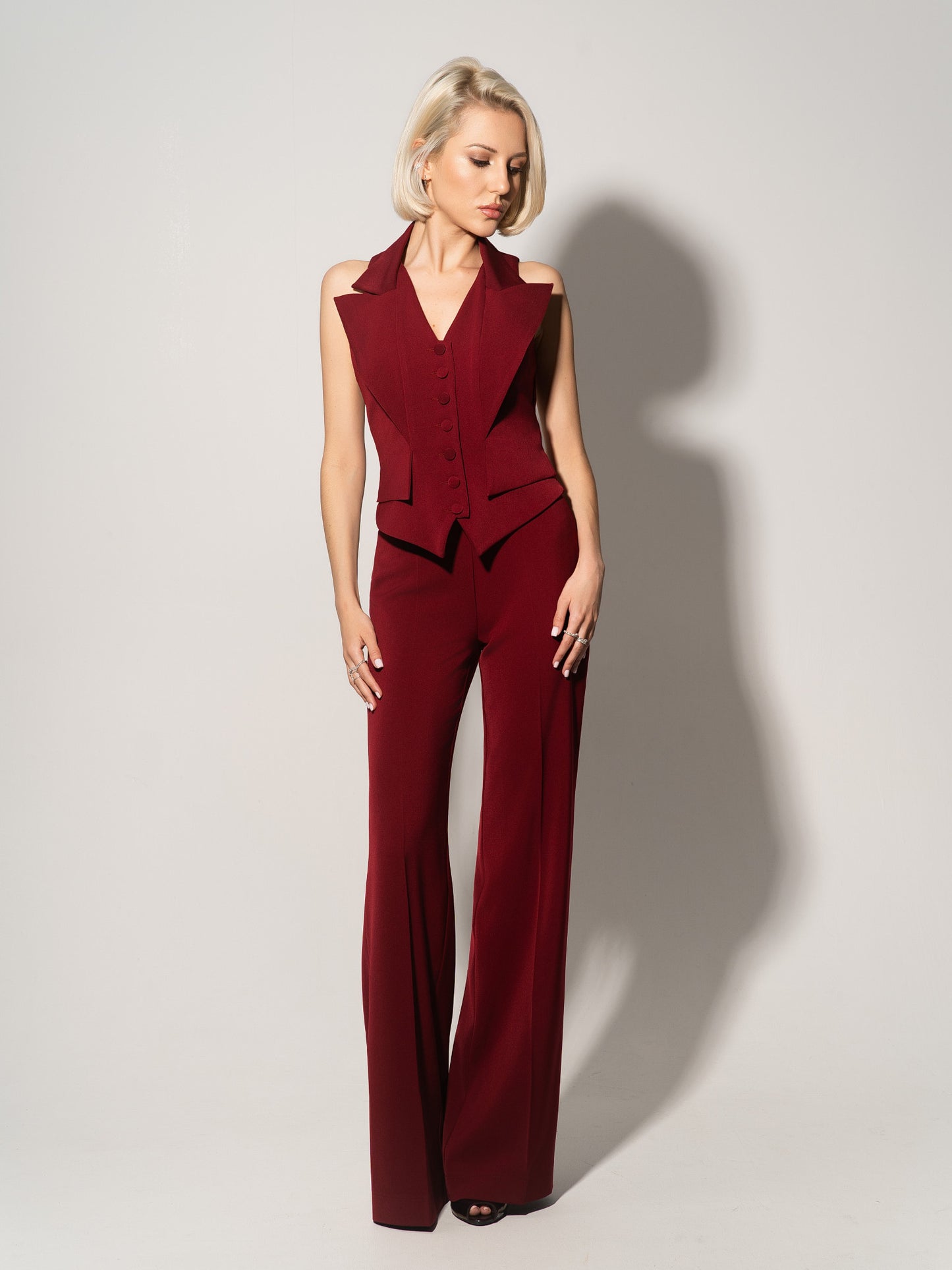Single-Breasted Waistcoat & Trousers Set - Burgundy