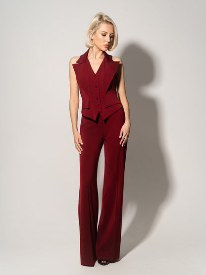 Single-Breasted Waistcoat & Trousers Set - Burgundy