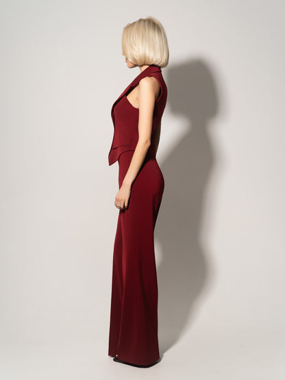 Single-Breasted Waistcoat & Trousers Set - Burgundy