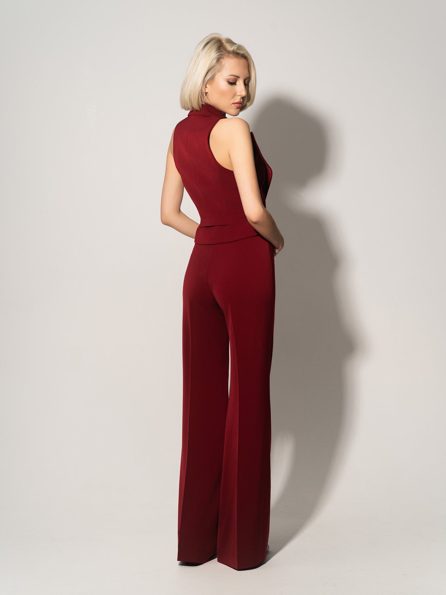 Single-Breasted Waistcoat & Trousers Set - Burgundy