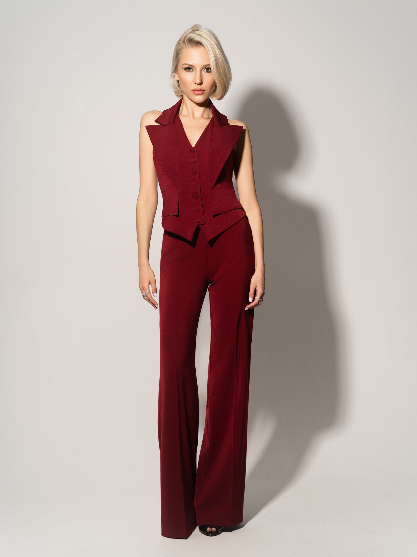 Single-Breasted Sleeveless Waistcoat - Burgundy