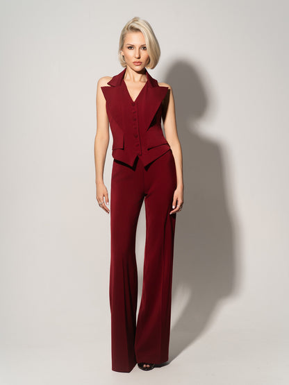 Single-Breasted Sleeveless Waistcoat - Burgundy