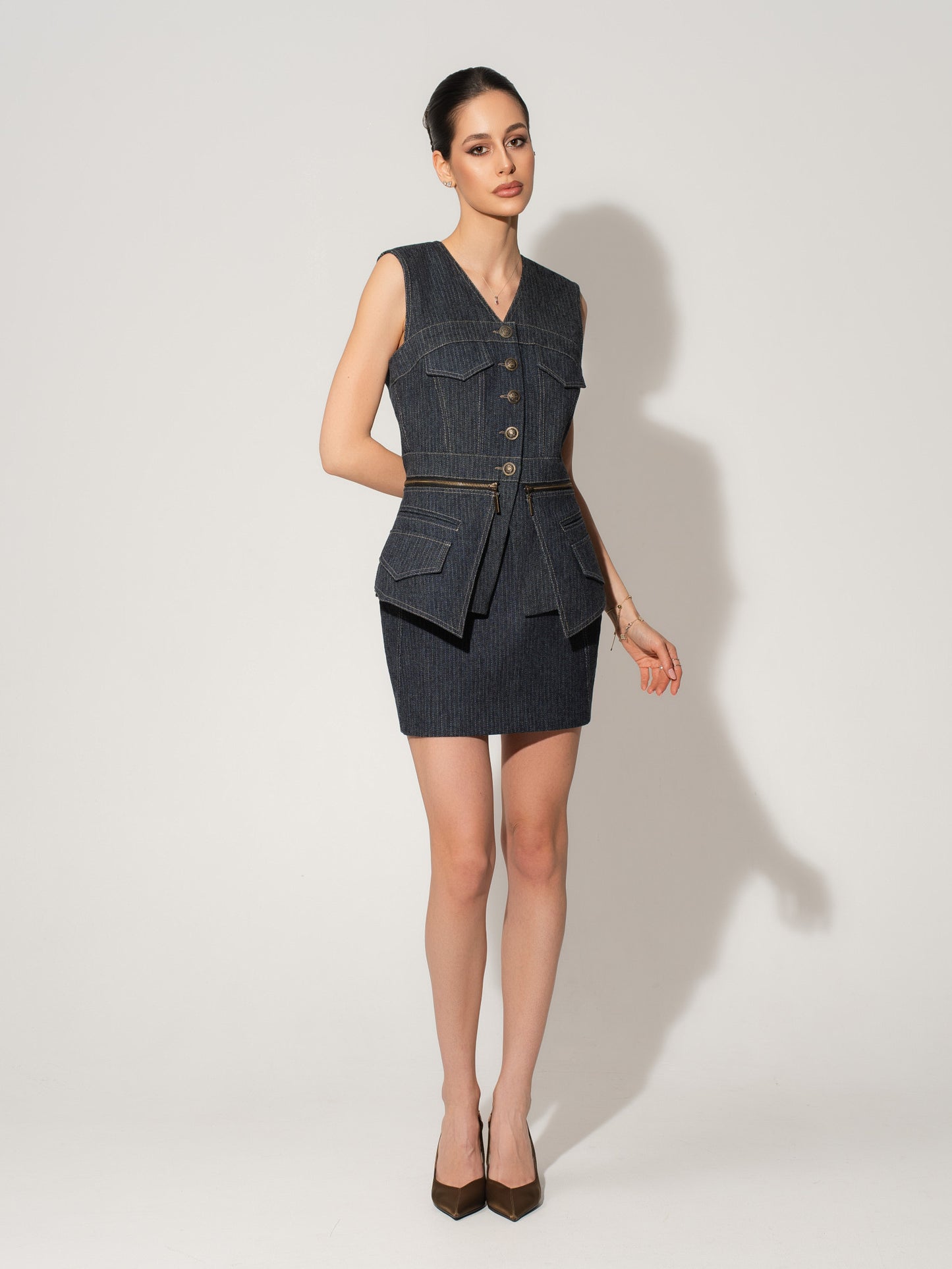 Sleeveless Denim Top Vest - Blue