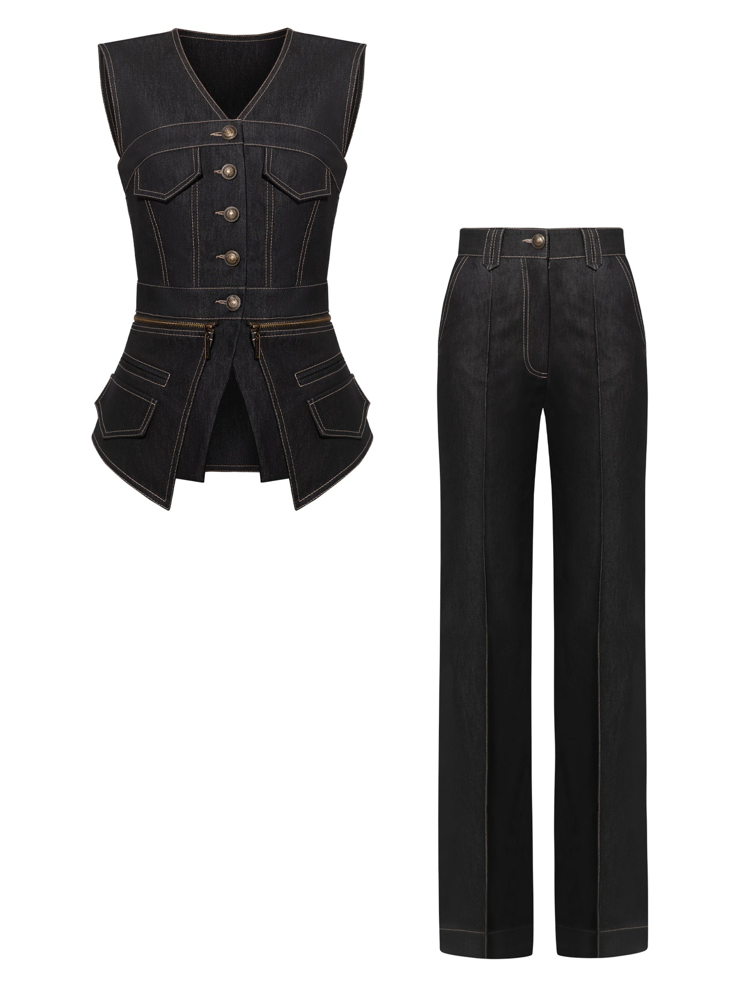 Sleeveless Denim Top Vest & Trousers Set