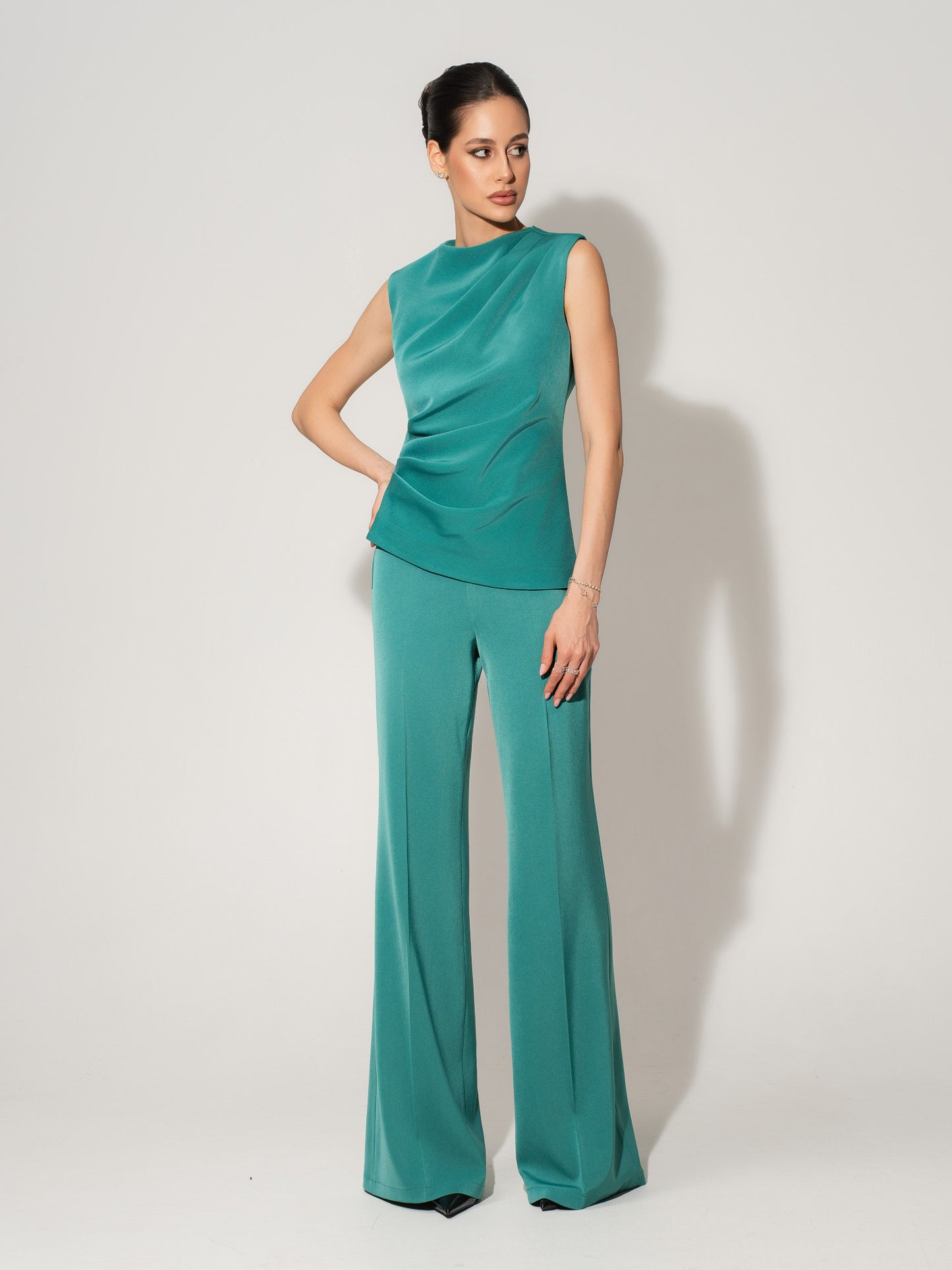 Sleeveless Pleated Top - Turquoise