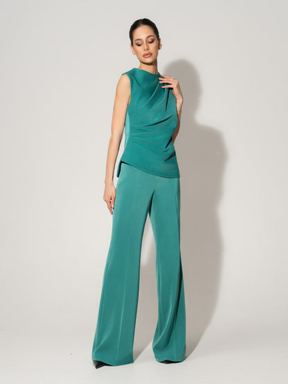 Sleeveless Pleated Top - Turquoise