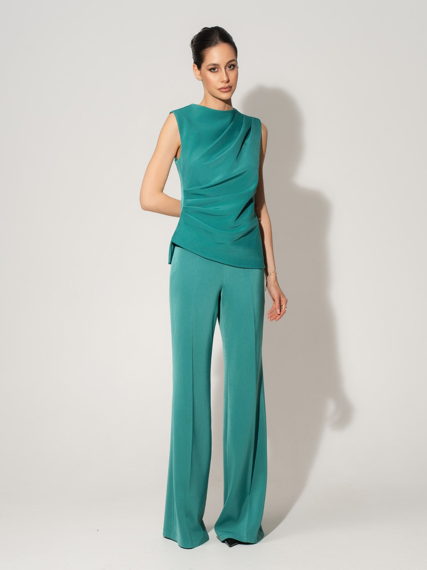 Sleeveless Pleated Top - Turquoise
